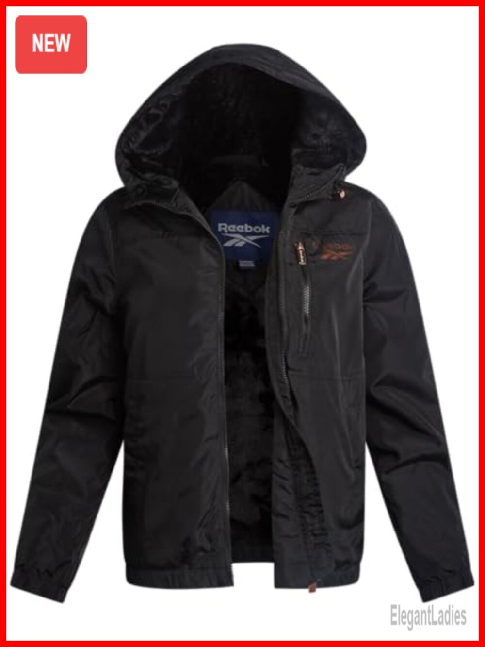 Reebok Womens Midweight Sherpa Lined Rain Jacket Hooded Full Zip Coat